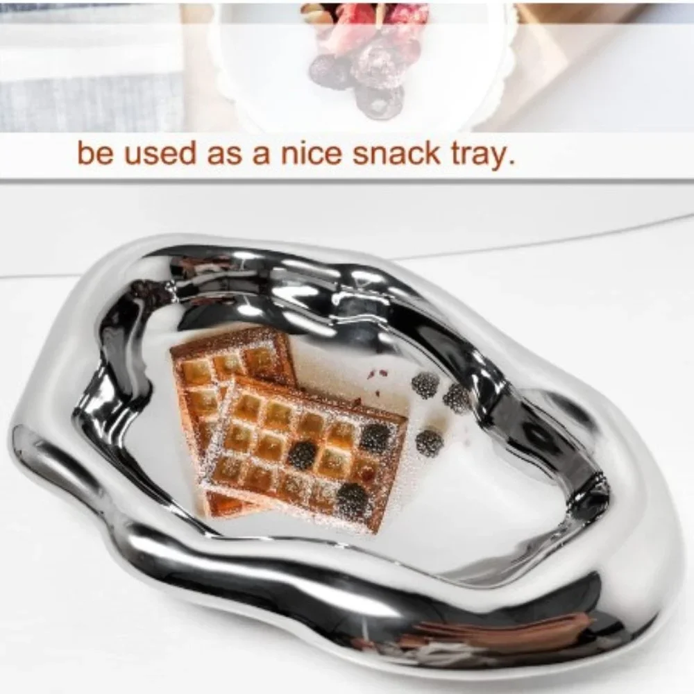 Ceramic Silver Jewelry Platter - Bathroom Accessory Tray - Silver Decor Tray